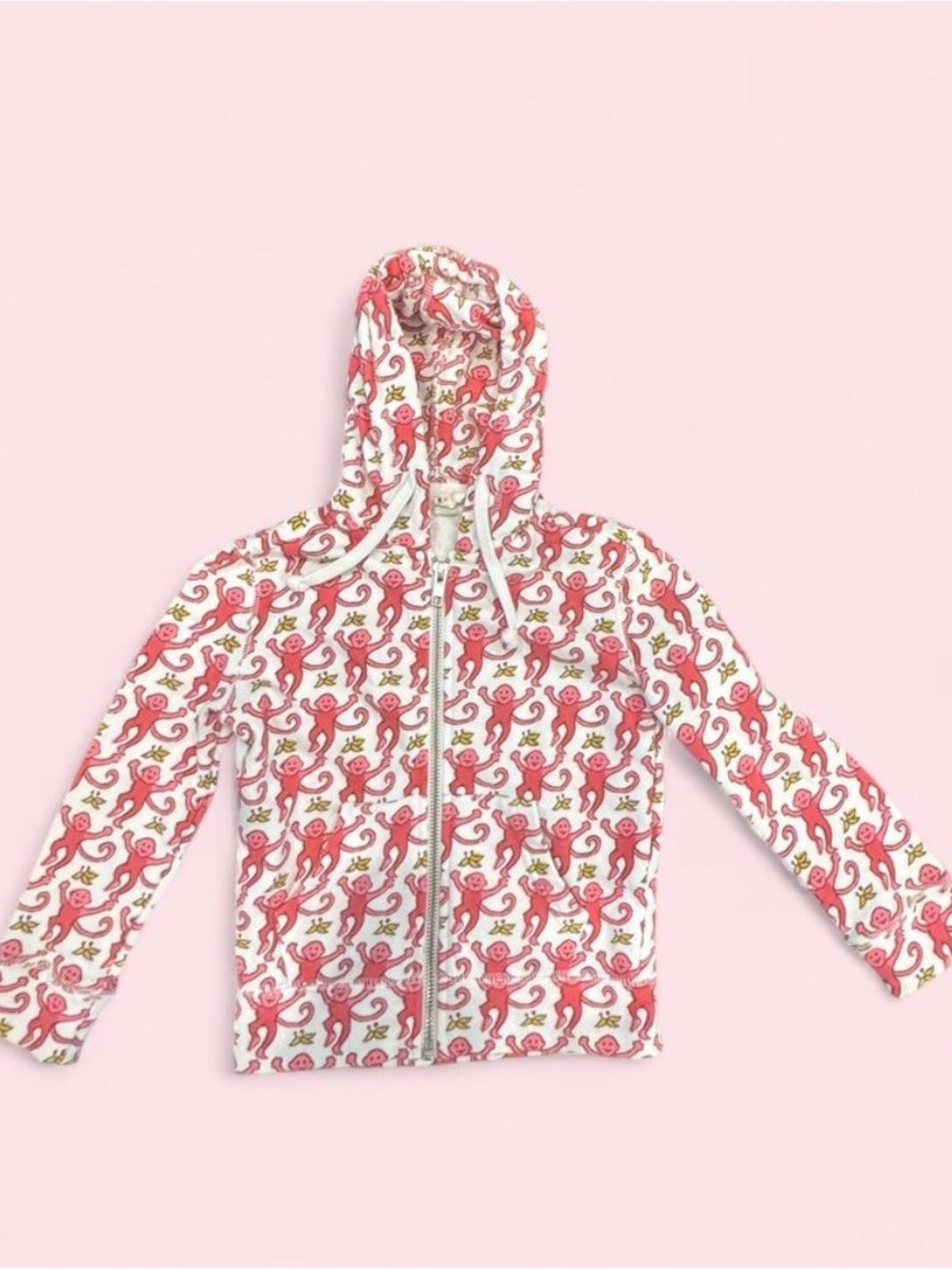 Roller Rabbit White Hoodie with Pink Monkey Print